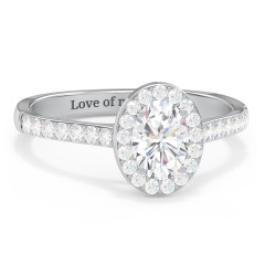 1 ct. (7x5mm) Oval Moissanite Halo Engagement Ring with Side Stones – 10K White Gold with Moissanite and Lab Diamond