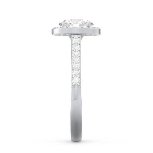 1 ct. (7x5mm) Oval Moissanite Halo Engagement Ring with Side Stones – 10K White Gold with Moissanite and Lab Diamond
