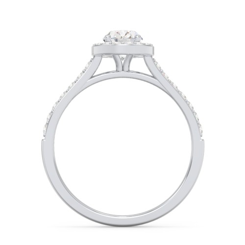 1 ct. (7x5mm) Oval Moissanite Halo Engagement Ring with Side Stones – 10K White Gold with Moissanite and Lab Diamond