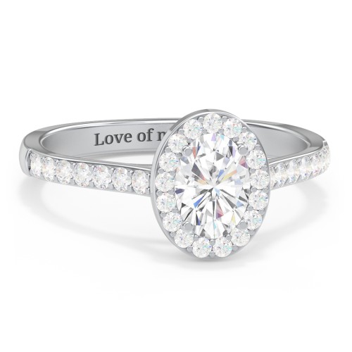 1 ct. (7x5mm) Oval Moissanite Halo Engagement Ring with Side Stones – 10K White Gold with Moissanite and Lab Diamond