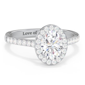 1.5 ct. DEW (8x6mm) Oval Moissanite Halo Engagement Ring with Side Stones
