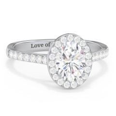 1.5 ct. (8x6mm) Oval Moissanite Halo Engagement Ring with Side Stones – 10K White Gold with Moissanite and Lab Diamond