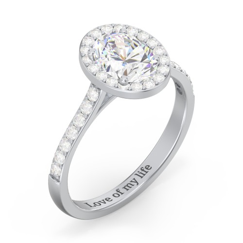 1.5 ct. (8x6mm) Oval Moissanite Halo Engagement Ring with Side Stones – 10K White Gold with Moissanite and Lab Diamond