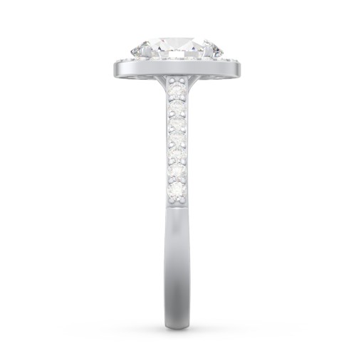 1.5 ct. (8x6mm) Oval Moissanite Halo Engagement Ring with Side Stones – 10K White Gold with Moissanite and Lab Diamond
