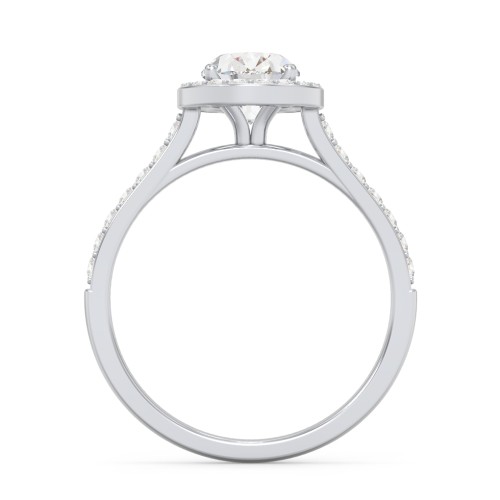 1.5 ct. (8x6mm) Oval Moissanite Halo Engagement Ring with Side Stones – 10K White Gold with Moissanite and Lab Diamond