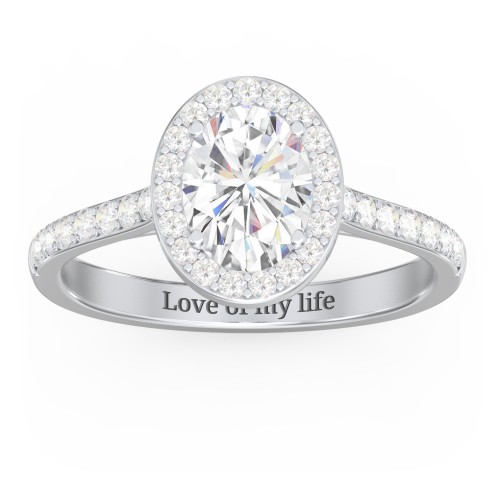 1.5 ct. (8x6mm) Oval Moissanite Halo Engagement Ring with Side Stones – 10K White Gold with Moissanite and Lab Diamond