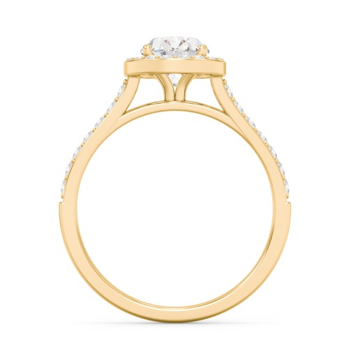 1.5 ct. (8x6mm) Oval Moissanite Halo Engagement Ring with Side Stones – 10K Yellow Gold with Moissanite and Lab Diamond