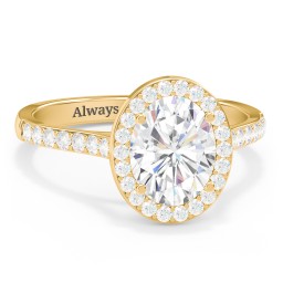 2 ct. (9x7mm) Oval Moissanite Halo Engagement Ring with Side Stones in 10K Solid Yellow Gold with Moissanite and Lab Diamond