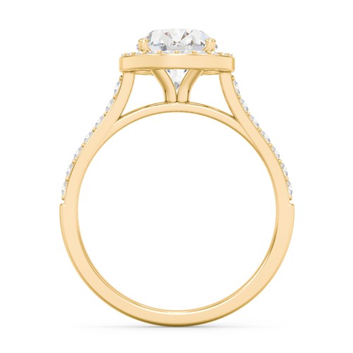 2 ct. (9x7mm) Oval Moissanite Halo Engagement Ring with Side Stones – 10K Yellow Gold with Moissanite and Lab Diamond