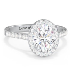 2 ct. (9x7mm) Oval Moissanite Halo Engagement Ring with Side Stones – 10K White Gold with Moissanite and Lab Diamond