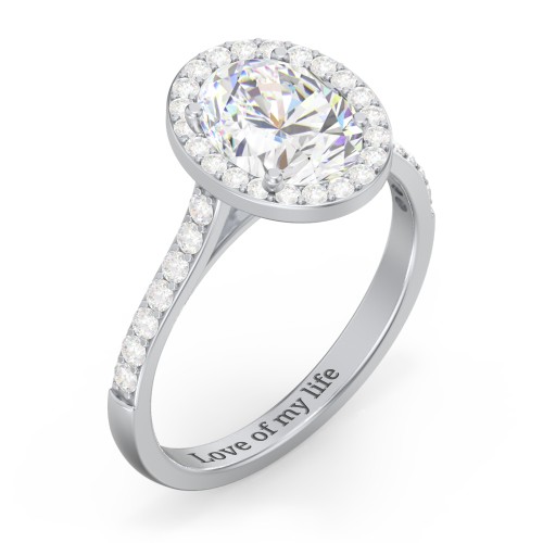 2 ct. (9x7mm) Oval Moissanite Halo Engagement Ring with Side Stones – 10K White Gold with Moissanite and Lab Diamond