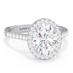 3 ct. (10x8mm) Oval Moissanite Halo Engagement Ring with Side Stones – 10K White Gold with Moissanite and Lab Diamond