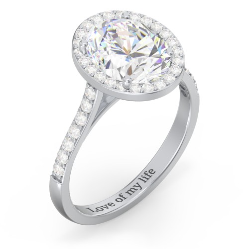 3 ct. (10x8mm) Oval Moissanite Halo Engagement Ring with Side Stones – 10K White Gold with Moissanite and Lab Diamond