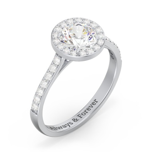 1 ct. (6.5mm) Moissanite Halo Engagement Ring with Side Stones – 10K White Gold with Moissanite and Lab Diamond