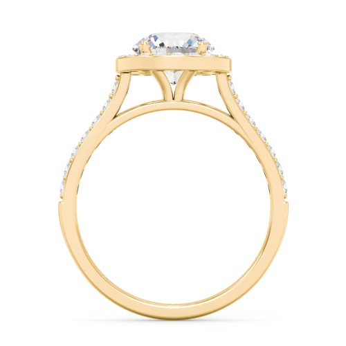 1.5 ct. (7.5mm) Moissanite Halo Engagement Ring with Side Stones – 10K Yellow Gold with Moissanite and Lab Diamond