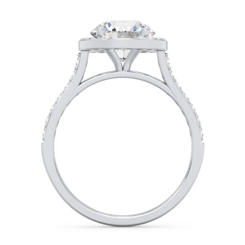 2 ct. (8mm) Moissanite Halo Engagement Ring with Side Stones – 10K White Gold with Moissanite and Lab Diamond