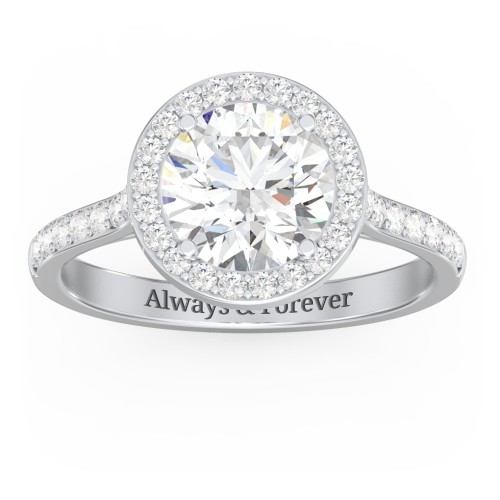 2 ct. (8mm) Moissanite Halo Engagement Ring with Side Stones – 10K White Gold with Moissanite and Lab Diamond