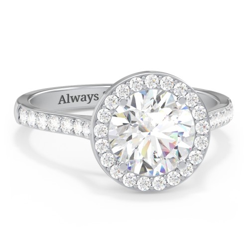 2 ct. (8mm) Moissanite Halo Engagement Ring with Side Stones – 10K White Gold with Moissanite and Lab Diamond