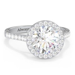 2.5 ct. (8.5mm) Moissanite Halo Engagement Ring with Side Stones – 10K White Gold with Moissanite and Lab Diamond