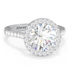 3 ct. (9mm) Moissanite Halo Engagement Ring with Side Stones – 10K White Gold with Moissanite and Lab Diamond