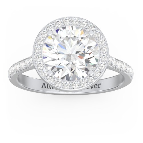 3 ct. (9mm) Moissanite Halo Engagement Ring with Side Stones – 10K White Gold with Moissanite and Lab Diamond