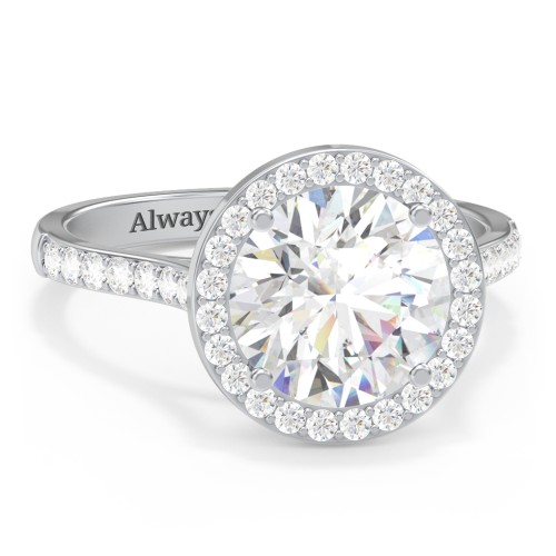 3 ct. (9mm) Moissanite Halo Engagement Ring with Side Stones – 10K White Gold with Moissanite and Lab Diamond