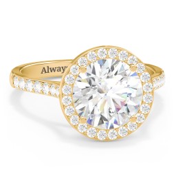 3 ct. (9mm) Moissanite Halo Engagement Ring with Side Stones in 10K Solid Yellow Gold