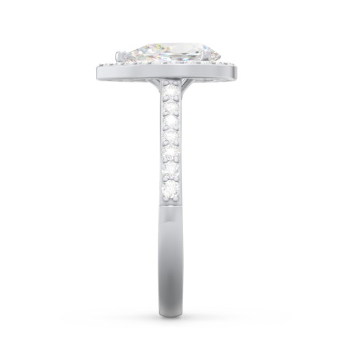 1.5 ct. (9x6mm) Pear Moissanite Halo Engagement Ring with Side Stones – 10K White Gold with Moissanite and Lab Diamond