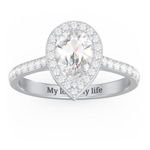 1.5 ct. (9x6mm) Pear Moissanite Halo Engagement Ring with Side Stones – 10K White Gold with Moissanite and Lab Diamond
