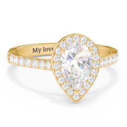 1.5 ct. (9x6mm) Pear Moissanite Halo Engagement Ring with Side Stones in 10K Solid Yellow Gold