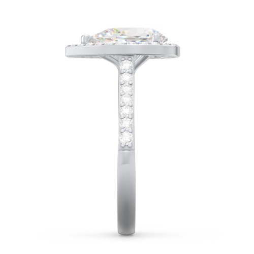 2 ct. (10x7mm) Pear Moissanite Halo Engagement Ring with Side Stones – 10K White Gold with Moissanite and Lab Diamond