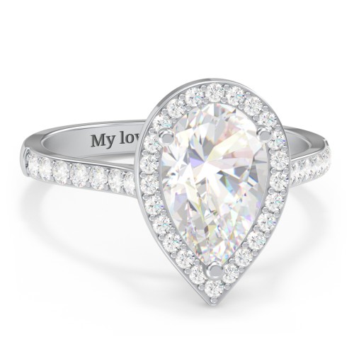 3 ct. (11x7mm) Pear Moissanite Halo Engagement Ring with Side Stones – 10K White Gold with Moissanite and Lab Diamond