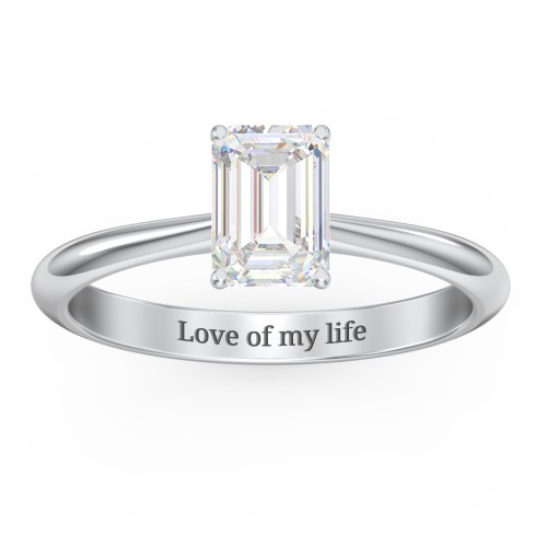 1 ct. (7x5mm) Emerald-Cut Moissanite Engagement Ring with Tapered Knife Edge – 10K White Gold with Moissanite