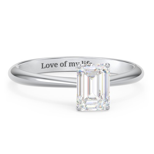 1 ct. (7x5mm) Emerald-Cut Moissanite Engagement Ring with Tapered Knife Edge – 10K White Gold with Moissanite