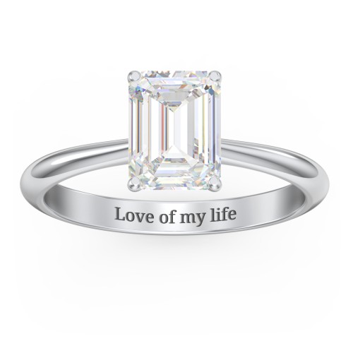 2 ct. (8x6mm) Emerald-Cut Moissanite Engagement Ring with Tapered Knife Edge – 10K White Gold with Moissanite
