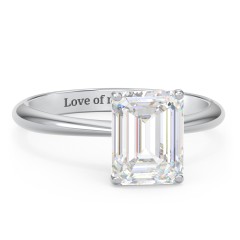 3 ct. (9x7mm) Emerald-Cut Moissanite Engagement Ring with Tapered Knife Edge – 10K White Gold with Moissanite