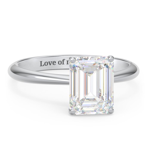 3 ct. (9x7mm) Emerald-Cut Moissanite Engagement Ring with Tapered Knife Edge – 10K White Gold with Moissanite