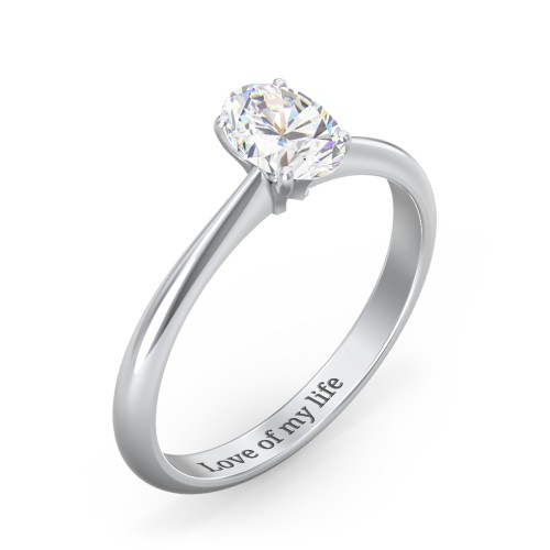 1 ct. (7x5mm) Oval Moissanite Engagement Ring with Tapered Knife Edge – 10K White Gold with Moissanite
