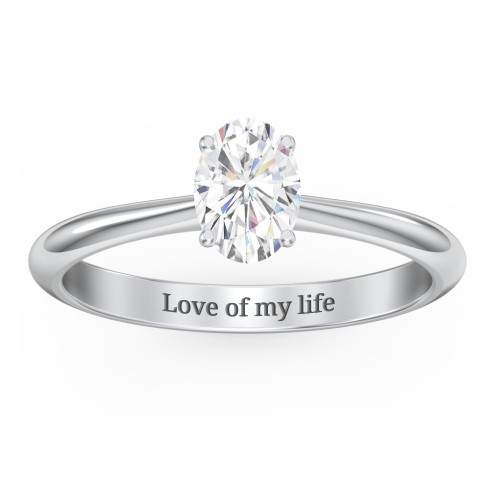 1 ct. (7x5mm) Oval Moissanite Engagement Ring with Tapered Knife Edge – 10K White Gold with Moissanite