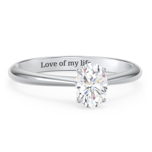 1 ct. (7x5mm) Oval Moissanite Engagement Ring with Tapered Knife Edge – 10K White Gold with Moissanite