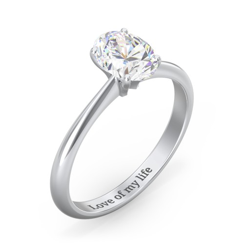 1.5 ct. (8x6mm) Oval Moissanite Engagement Ring with Tapered Knife Edge – 10K White Gold with Moissanite