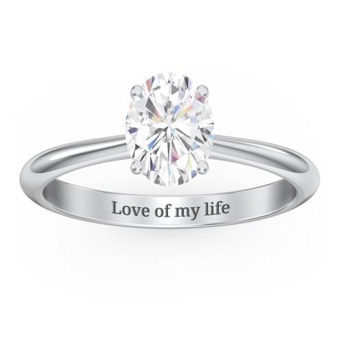 1.5 ct. (8x6mm) Oval Moissanite Engagement Ring with Tapered Knife Edge – 10K White Gold with Moissanite