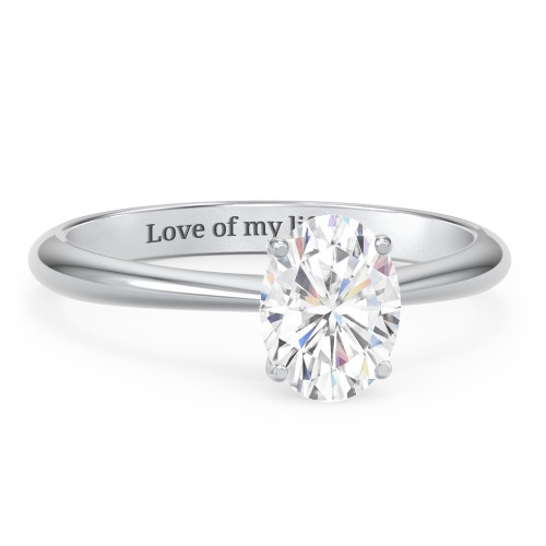 1.5 ct. (8x6mm) Oval Moissanite Engagement Ring with Tapered Knife Edge – 10K White Gold with Moissanite