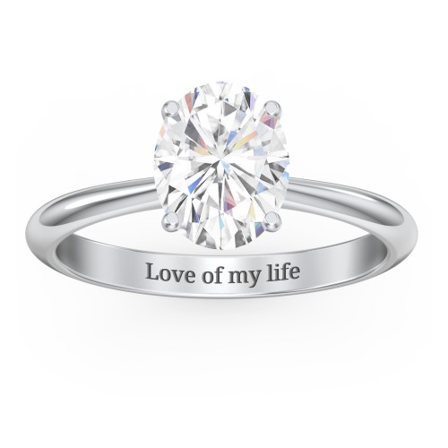 2 ct. (9x7mm) Oval Moissanite Engagement Ring with Tapered Knife Edge – 10K White Gold with Moissanite
