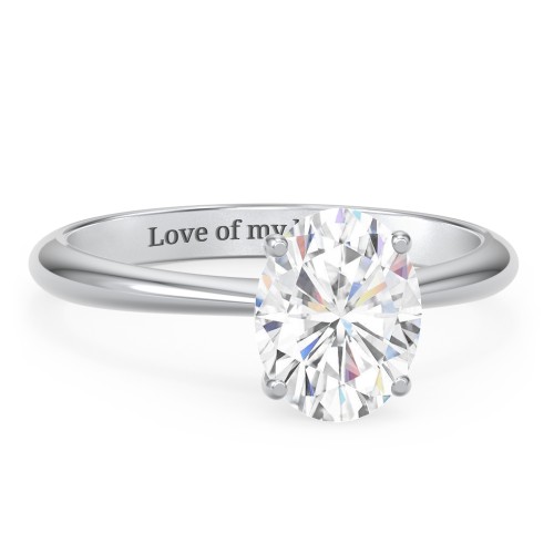 2 ct. (9x7mm) Oval Moissanite Engagement Ring with Tapered Knife Edge – 10K White Gold with Moissanite