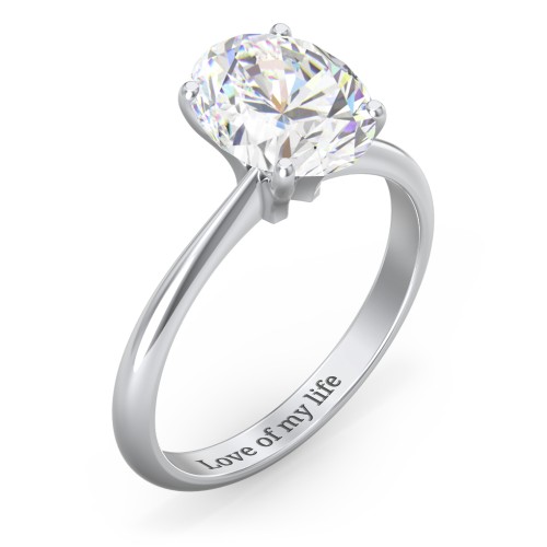 3 ct. (10x8mm) Oval Moissanite Engagement Ring with Tapered Knife Edge – 10K White Gold with Moissanite