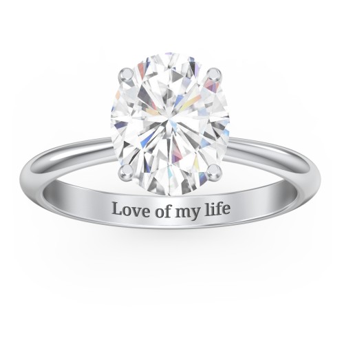 3 ct. (10x8mm) Oval Moissanite Engagement Ring with Tapered Knife Edge – 10K White Gold with Moissanite