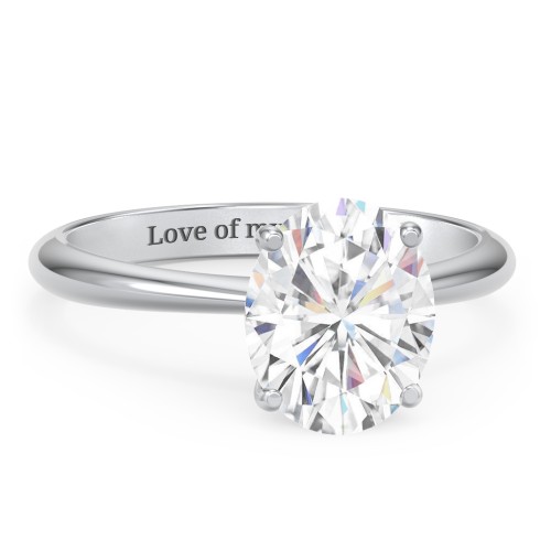 3 ct. (10x8mm) Oval Moissanite Engagement Ring with Tapered Knife Edge – 10K White Gold with Moissanite