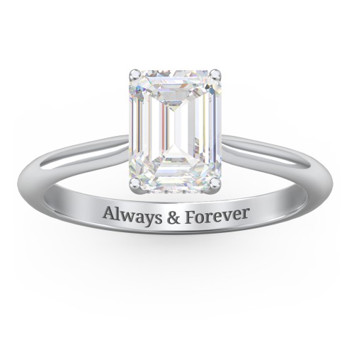 2 ct. (8x6mm) Emerald-Cut Moissanite Engagement Ring with Hidden Halo and Accents – 10K White Gold with Moissanite and Lab Diamond