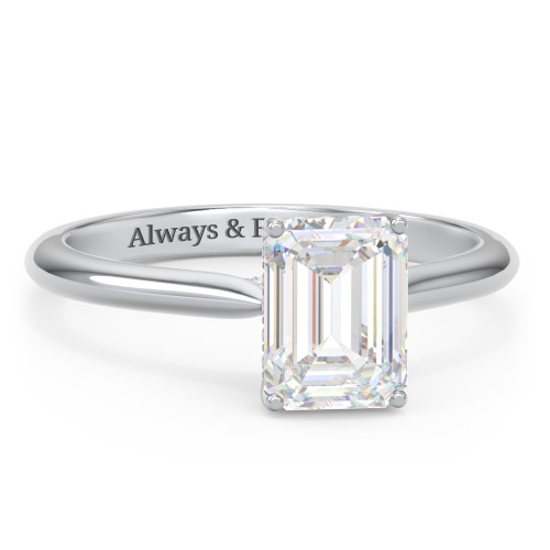 2 ct. (8x6mm) Emerald-Cut Moissanite Engagement Ring with Hidden Halo and Accents – 10K White Gold with Moissanite and Lab Diamond
